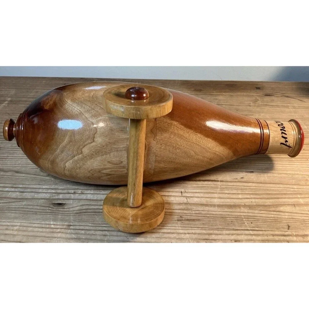 VTG Haitian Folk Art Wooden Bottle Keeper Holder Painted Barbancourt Rhum Cannon